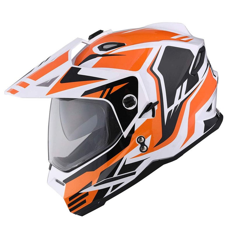 1Storm Dual Sport Motorcycle Motocross Off Road Full Face Helmet Dual Visor Storm Force Orange, Size XL - Image 3